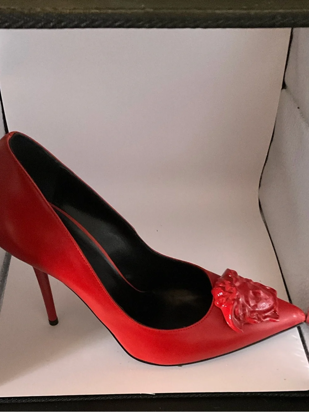 Versace Red Leather La Medusa Pumps- 38.5